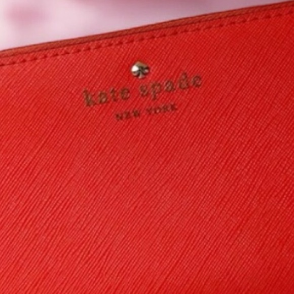 Kate Spade Large Continental Wallet Bright Red Gold Foil Polkadots EUC - Picture 5 of 8